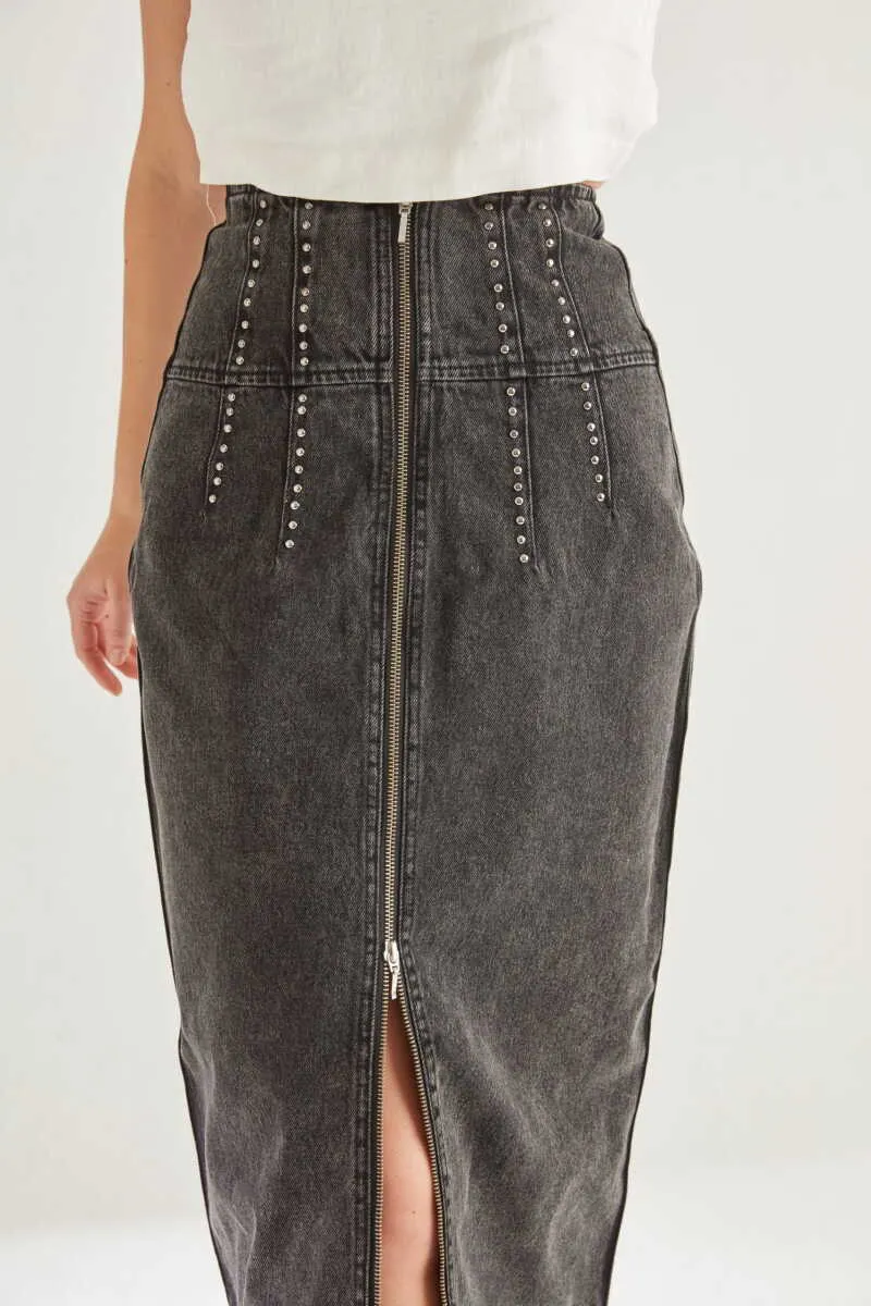 Drew Black Denim Skirt