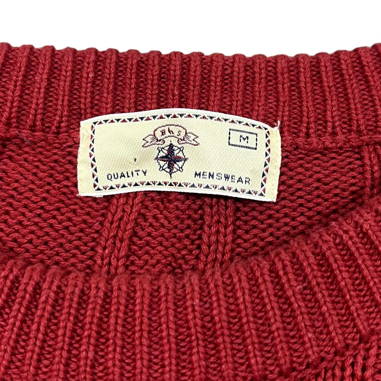 Early 00's BHS Classic Cotton Red Cable Knit Crewneck Sweater Jumper