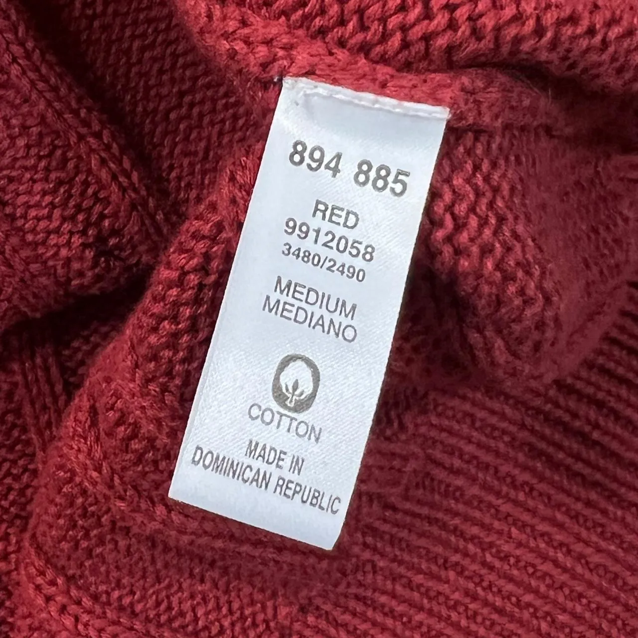 Early 00's BHS Classic Cotton Red Cable Knit Crewneck Sweater Jumper