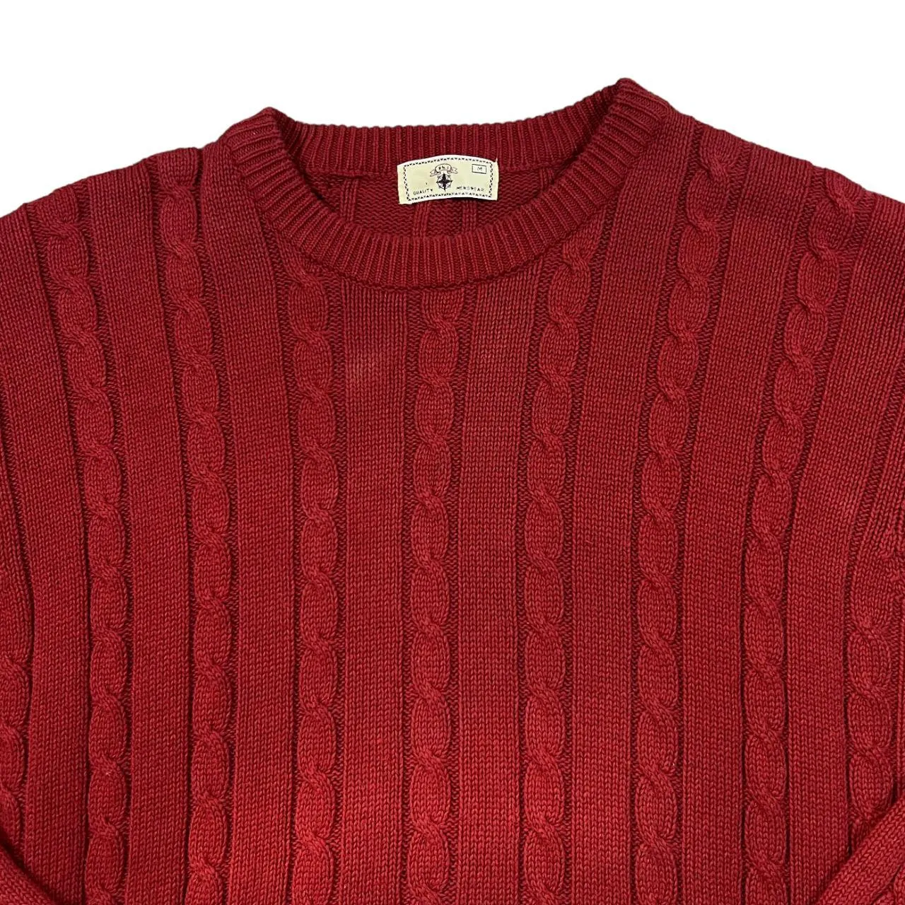 Early 00's BHS Classic Cotton Red Cable Knit Crewneck Sweater Jumper