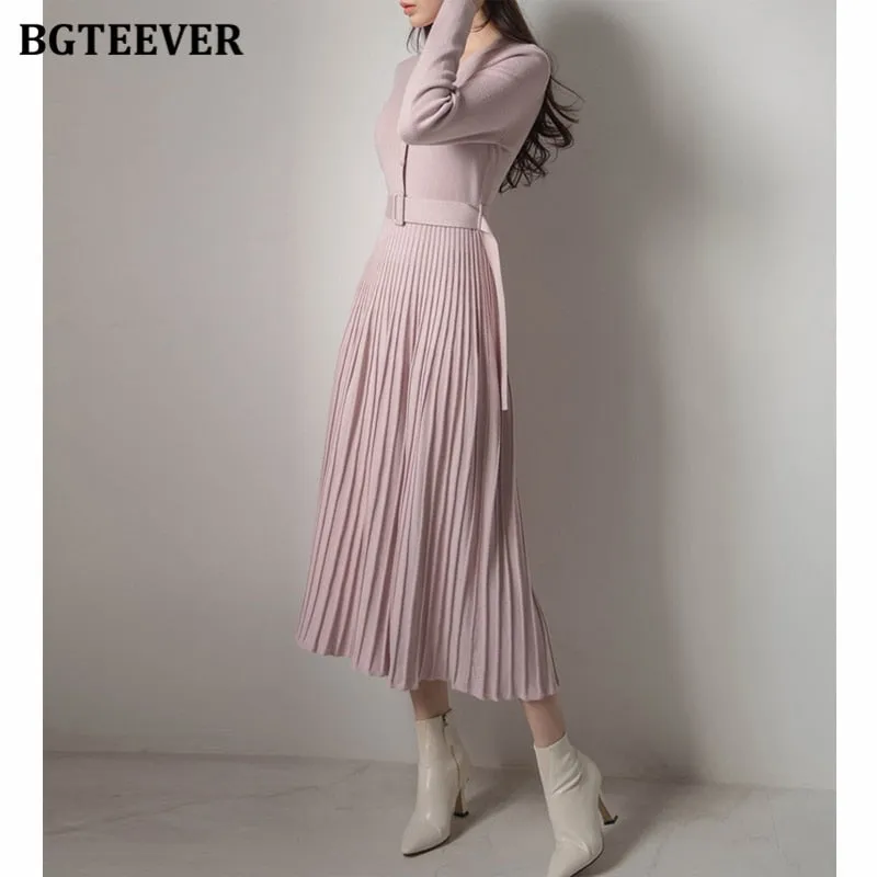 Elegant V-neck Soft Sweater Dress