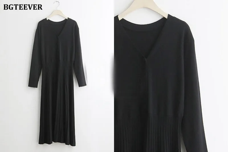 Elegant V-neck Soft Sweater Dress