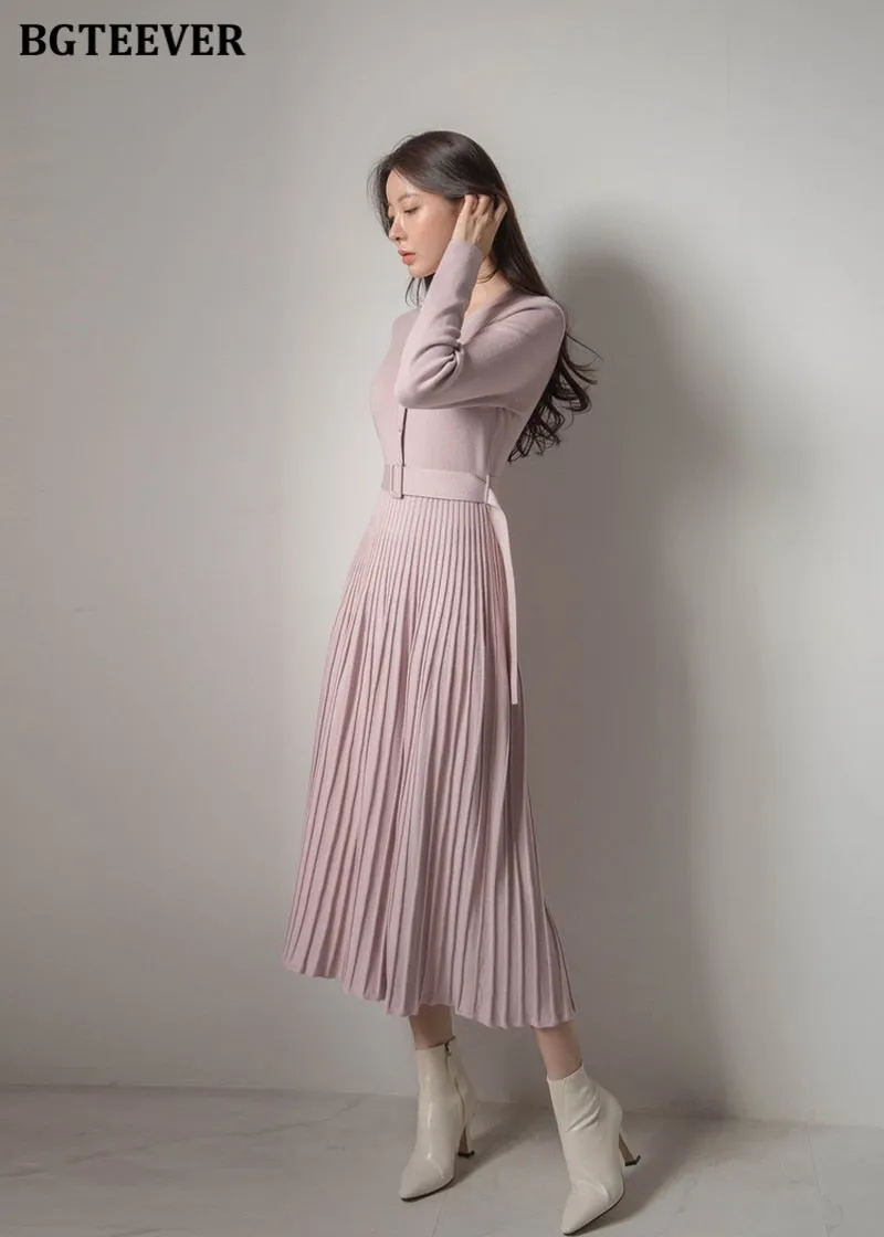 Elegant V-neck Soft Sweater Dress
