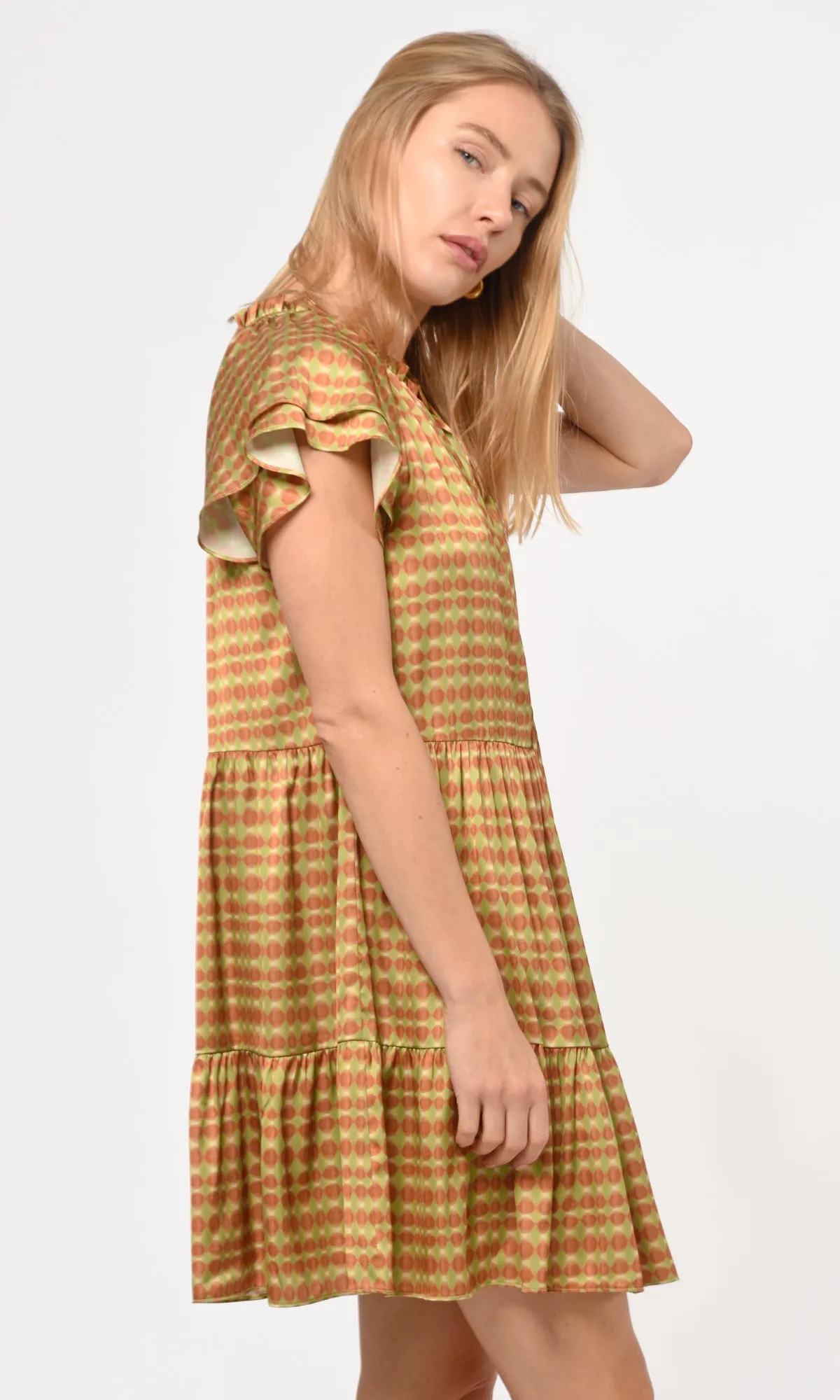 Ena Pull Over Flutter Sleeve Printed Dress