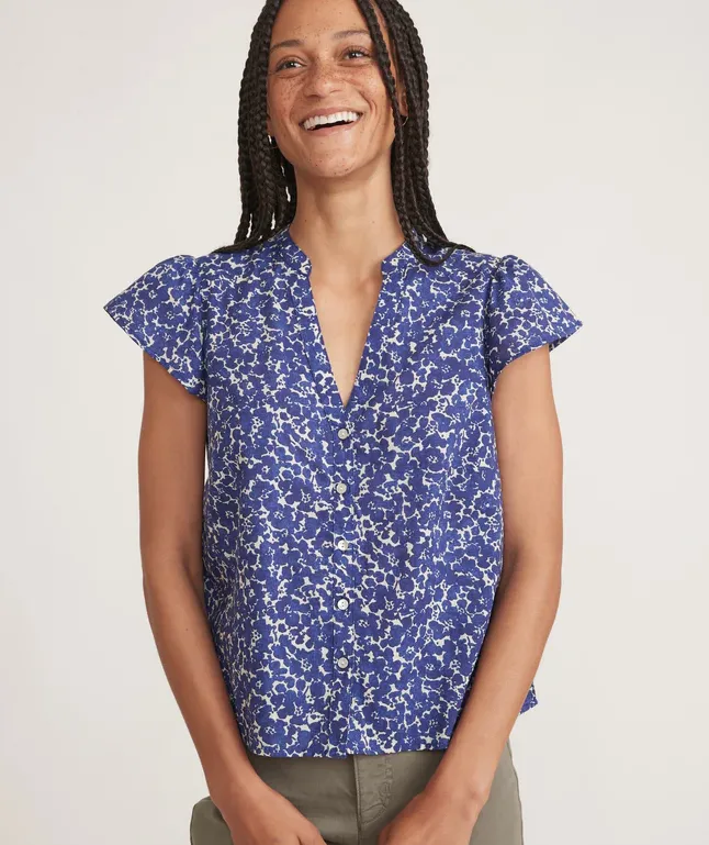 Esmé Flutter Sleeve Top - Blue Ditsy Floral