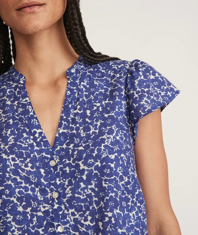 Esmé Flutter Sleeve Top - Blue Ditsy Floral