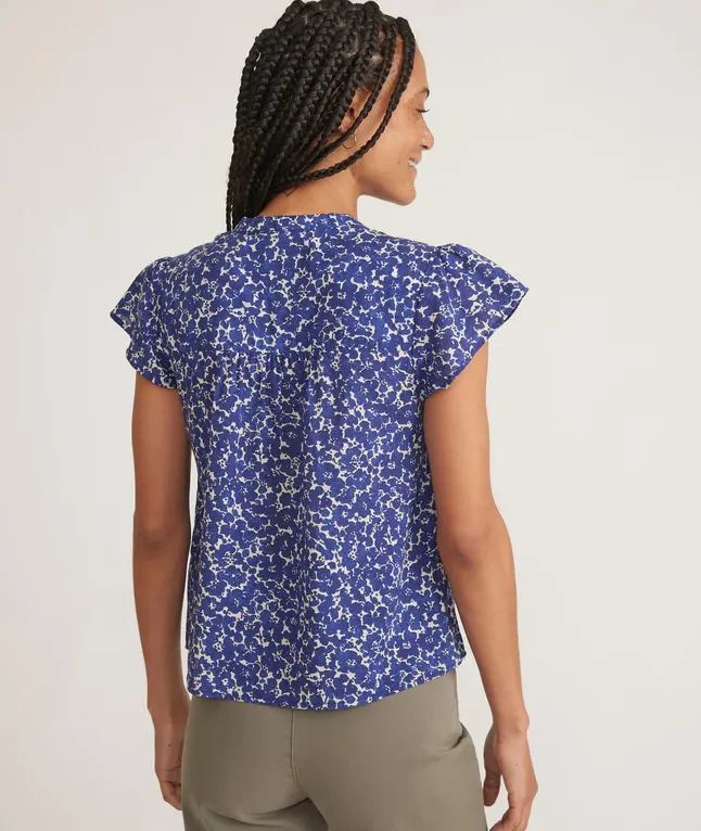 Esmé Flutter Sleeve Top - Blue Ditsy Floral