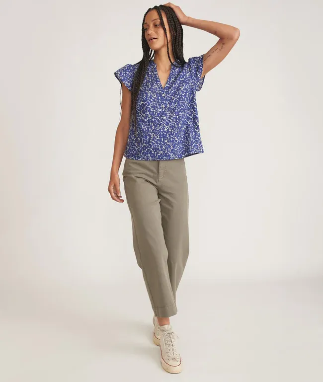 Esmé Flutter Sleeve Top - Blue Ditsy Floral