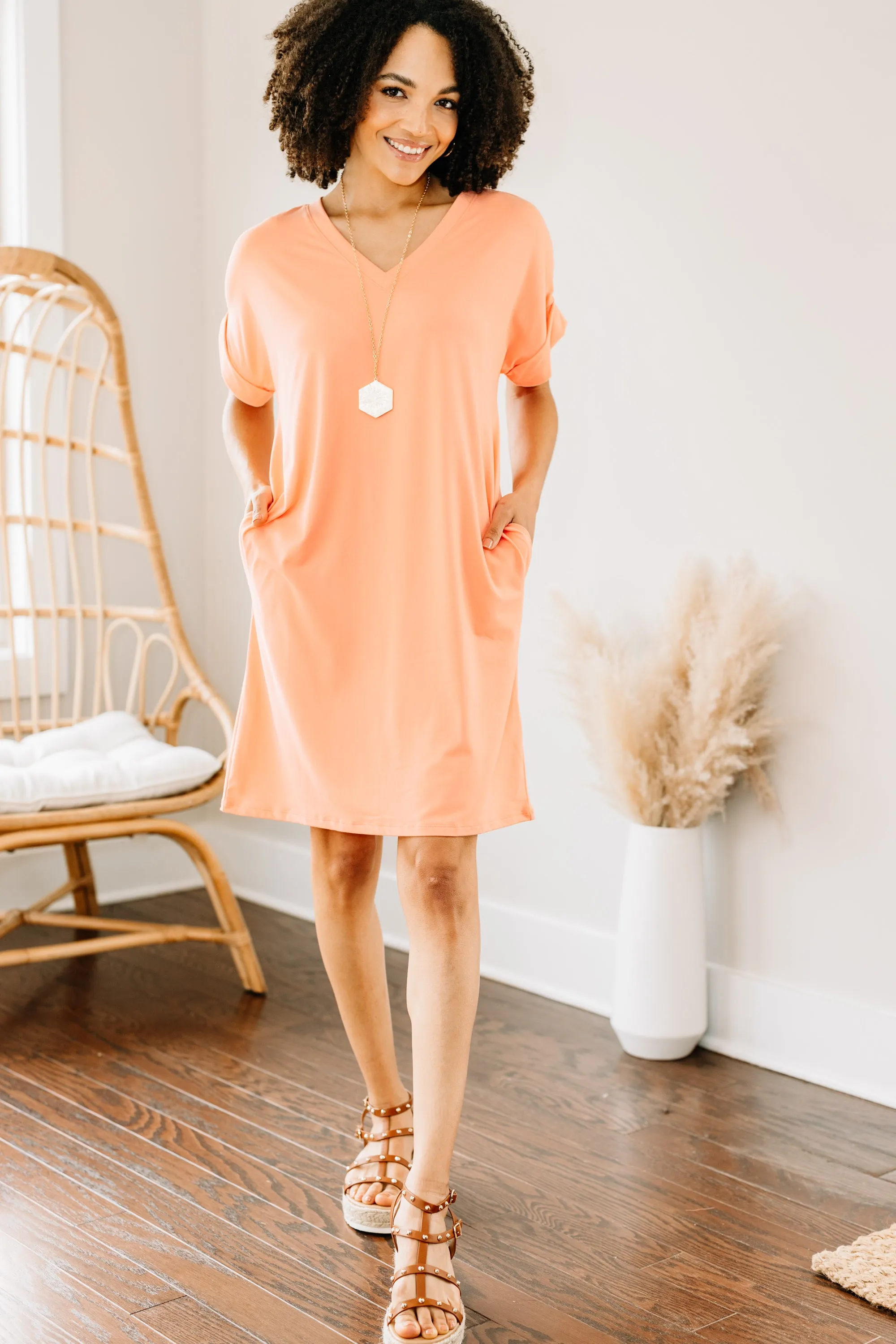 Everywhere You Go Coral Orange T-shirt Dress