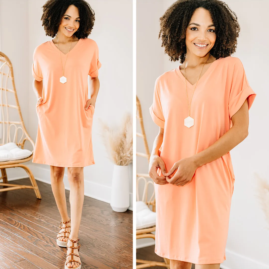 Everywhere You Go Coral Orange T-shirt Dress