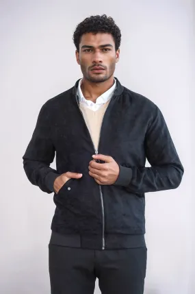 Flap Pockets Suede Black Men Bomber Coat - Wessi