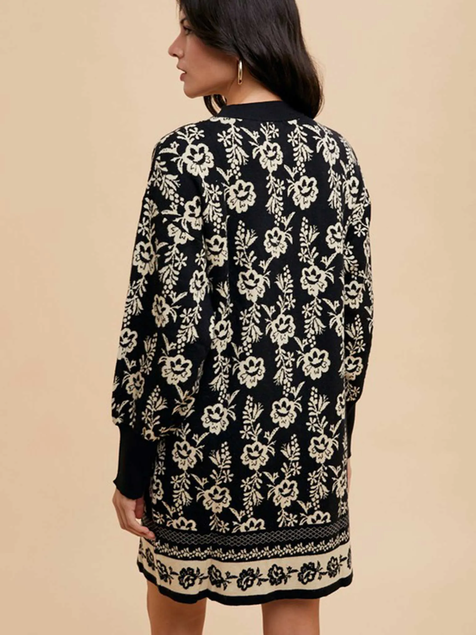Floral Jacquard Black Sweater Dress
