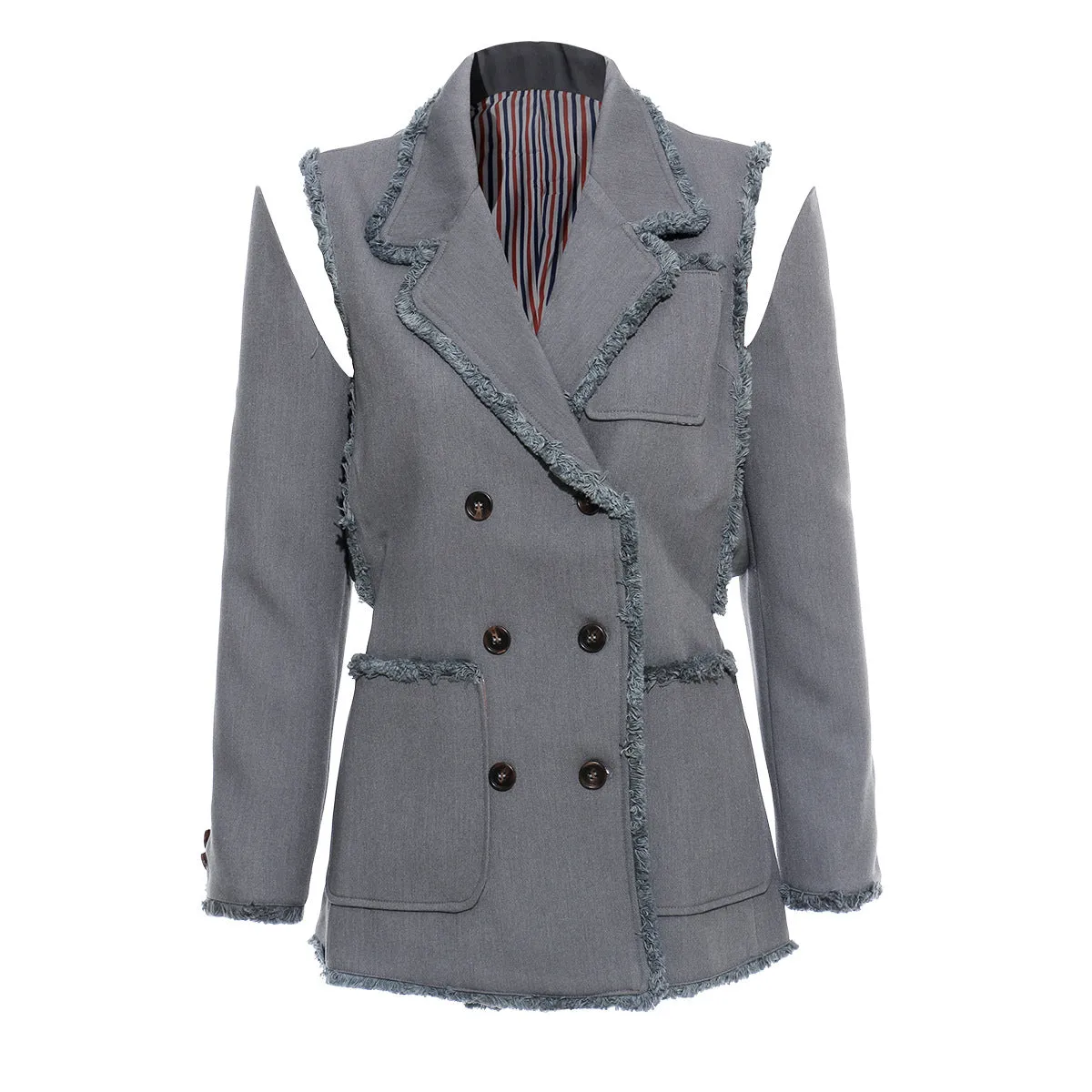 Fringed Double Breasted Long Broken Sleeve Coat
