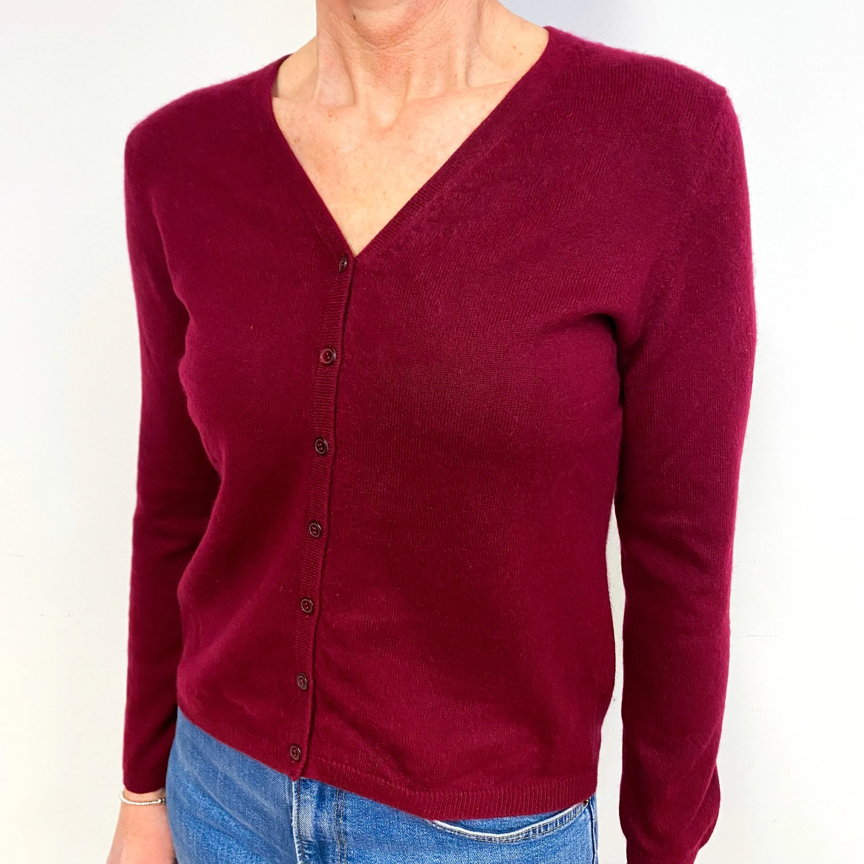 Garnet Red Cashmere V-Neck Cardigan Medium