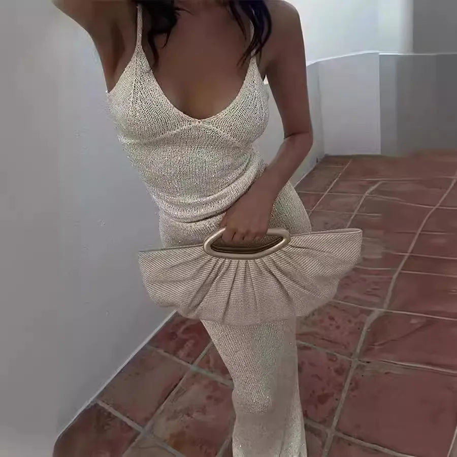 Girlary-shop calico hair Suit Skirt Sequined Suspender Suit Long Skirt