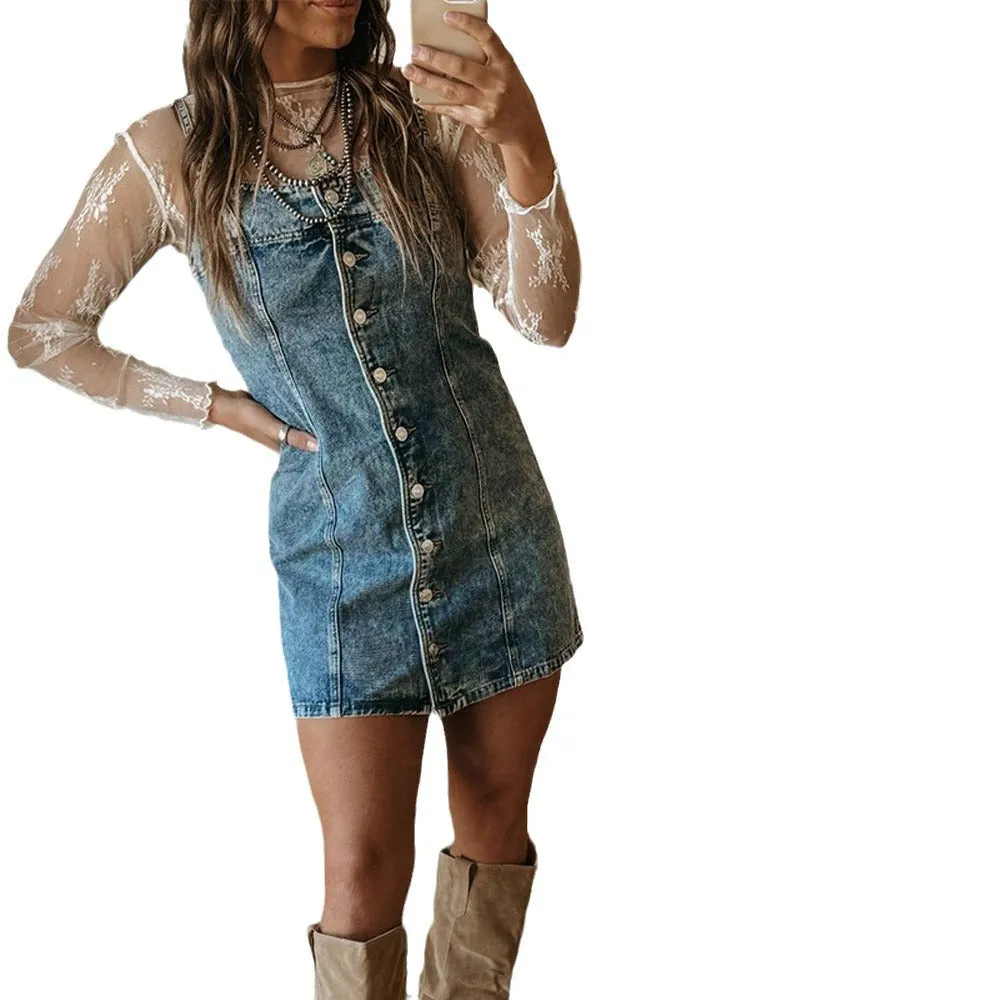 Girlary-shop dress to impress outfits 2024 Early Autumn Sling Distressed Casual Western Style Slim Fit Denim Dress
