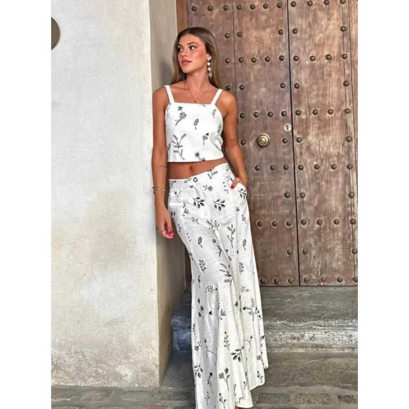 Girlary-shop going out outfits Summer New Blogger Small Flower Embroidered Strap High Waist Skirt Long Skirt Suit