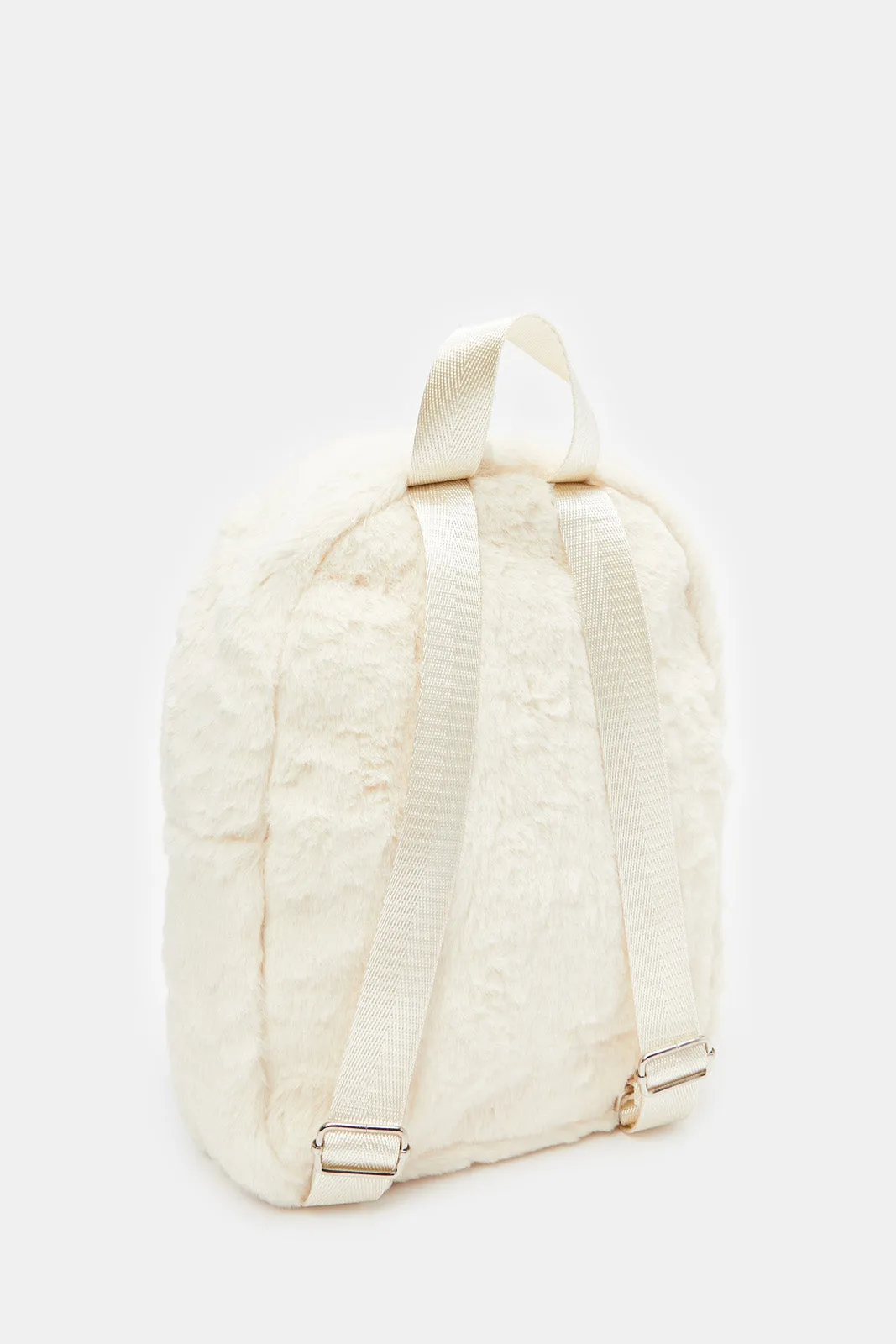 Girls Beige Faux Fur Backpack