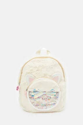 Girls Beige Faux Fur Backpack