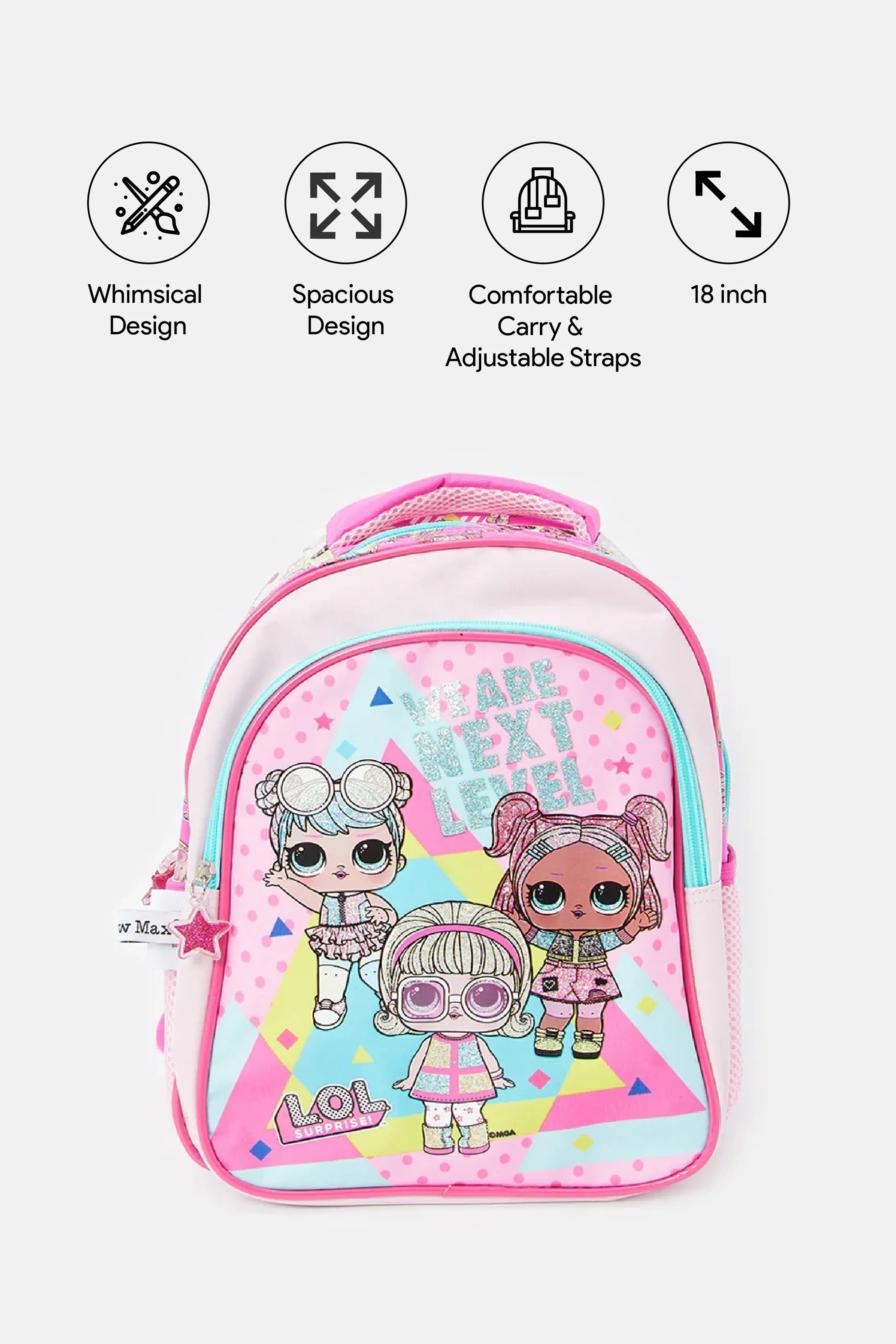 Girls Pink LOL Print Backpack (18 Inch)