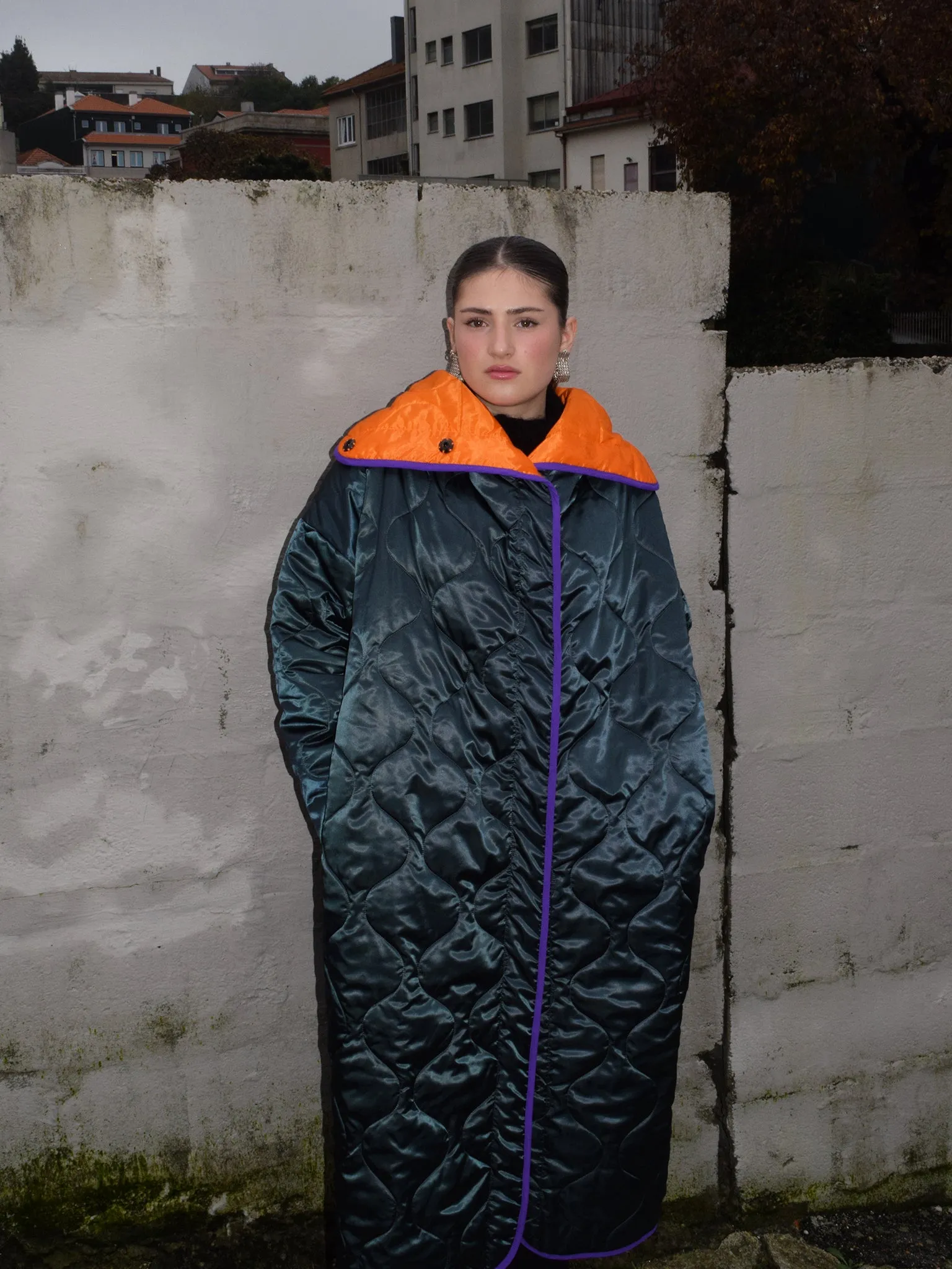Greta coat, Petrol & Orange