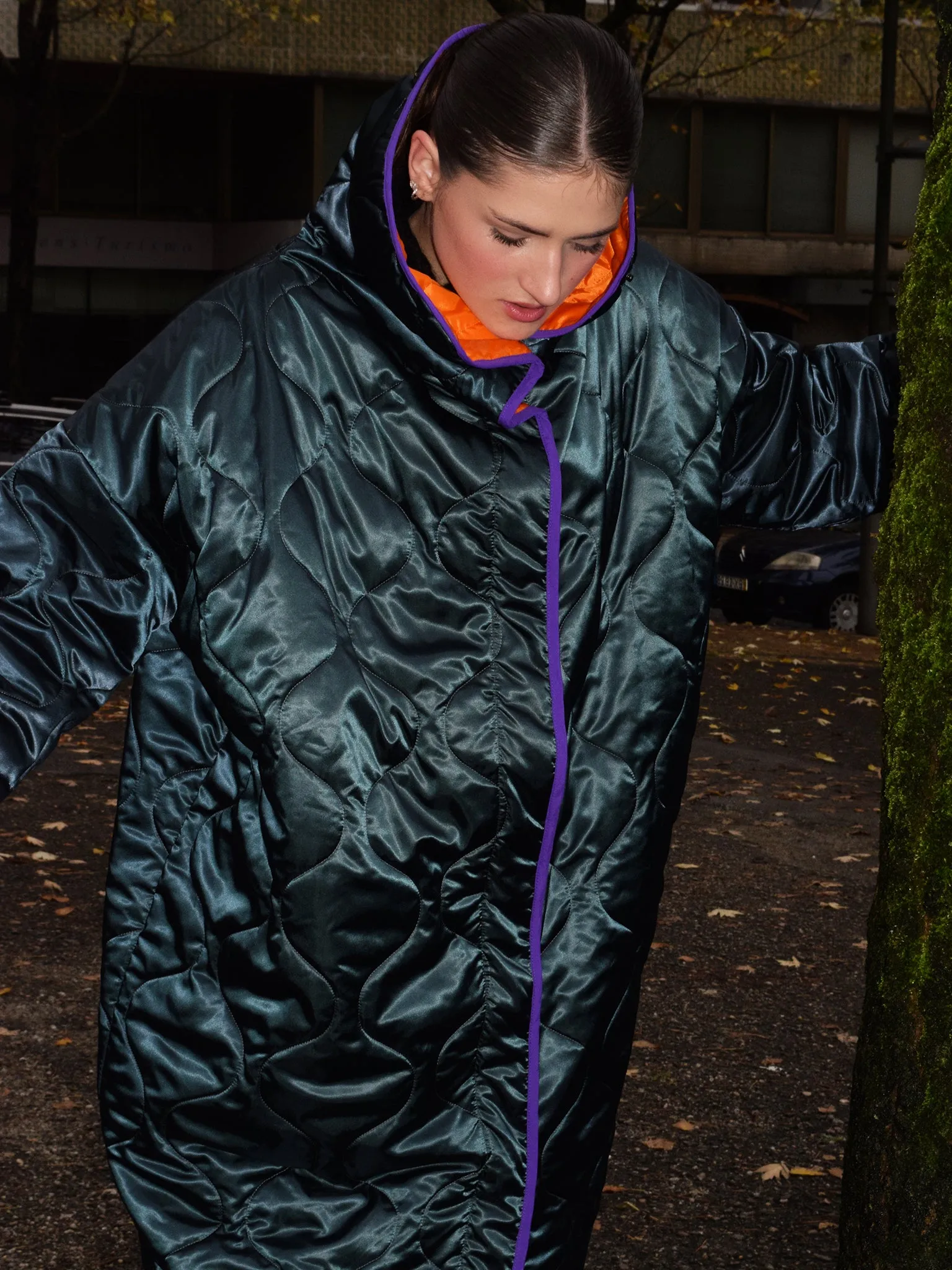 Greta coat, Petrol & Orange