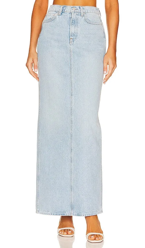 GRLFRND Amara Pencil Skirt With Back Slit in Blue