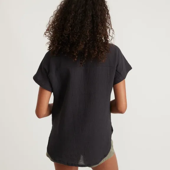 Island Short Sleeve Button Down Tunic - Black