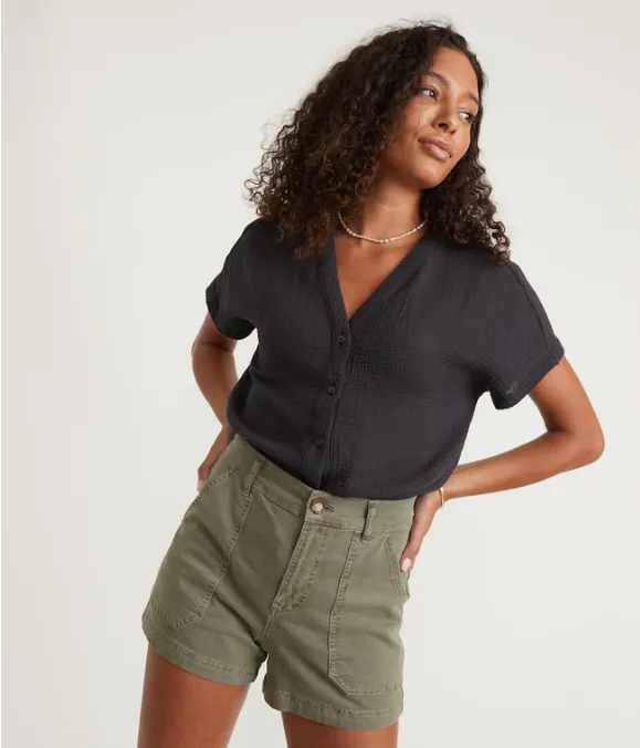 Island Short Sleeve Button Down Tunic - Black
