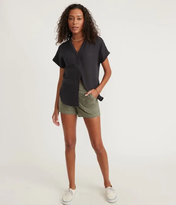 Island Short Sleeve Button Down Tunic - Black