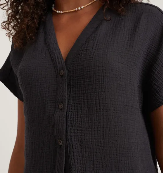 Island Short Sleeve Button Down Tunic - Black