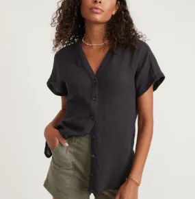 Island Short Sleeve Button Down Tunic - Black