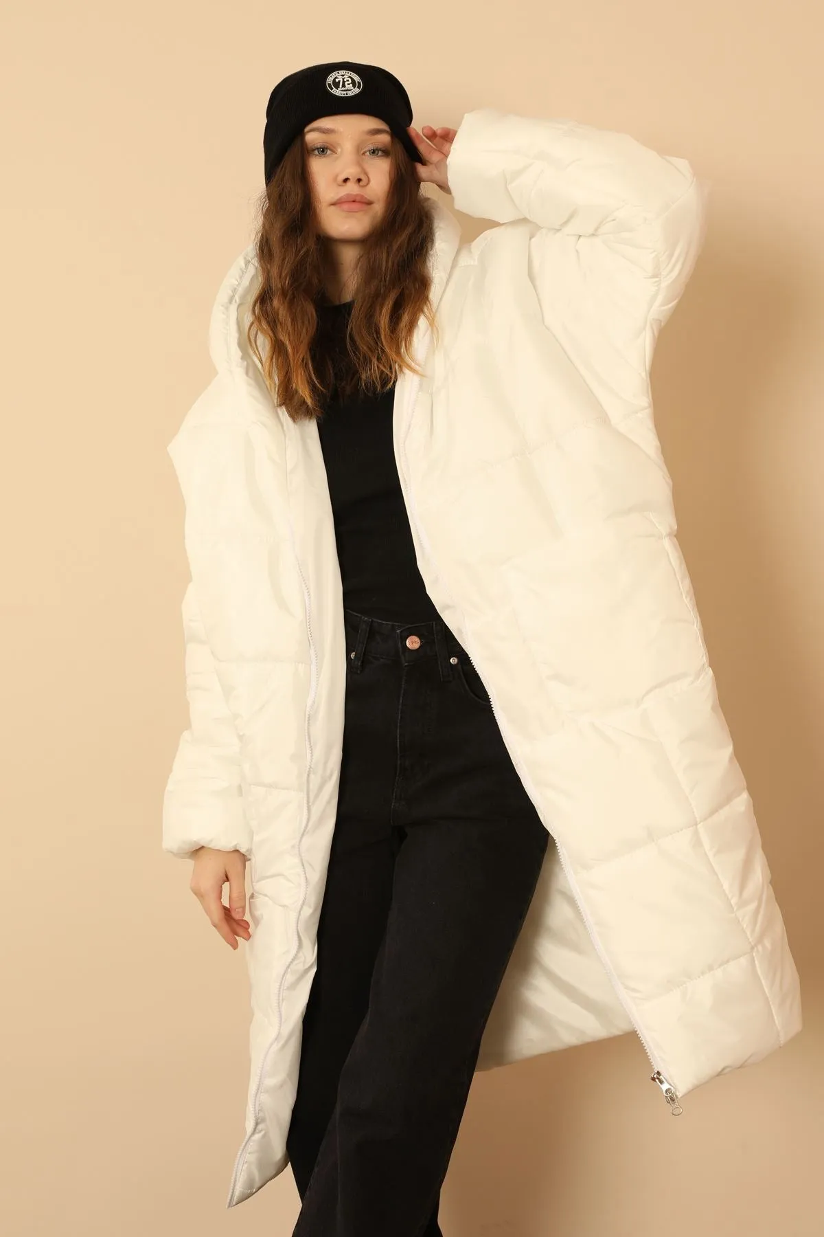 KKT Long Sleeve Oversize Women Coat - White - Baden-Baden