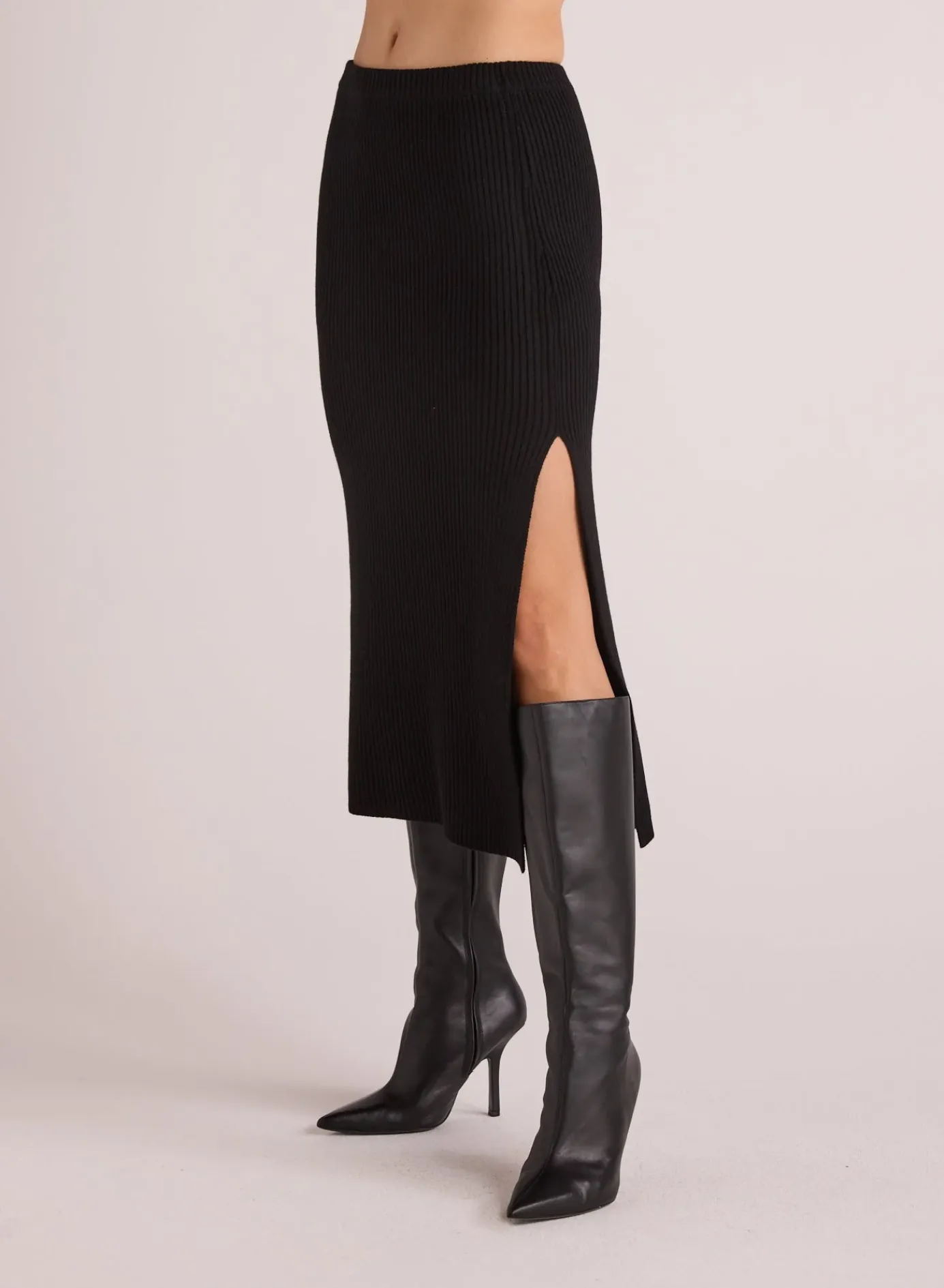 Knit Skirt With Side Slit - Black