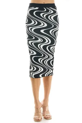 knit wave print midi skirt