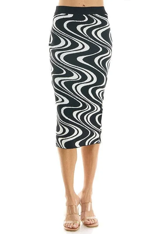 knit wave print midi skirt