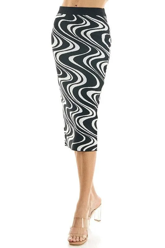 knit wave print midi skirt