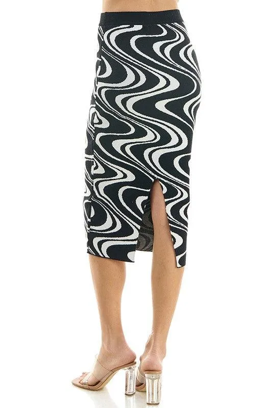 knit wave print midi skirt