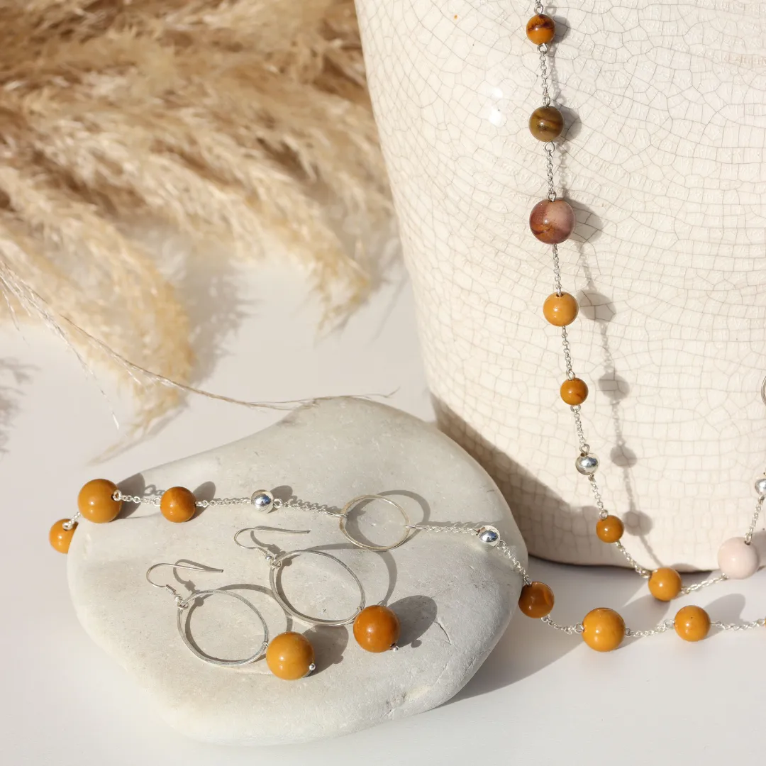 La Pierre Mustard Mookaite Long Necklace