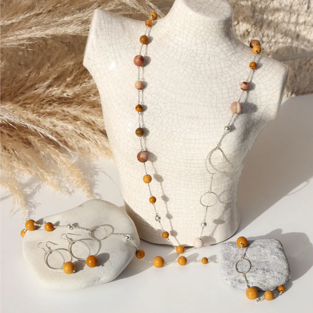 La Pierre Mustard Mookaite Long Necklace