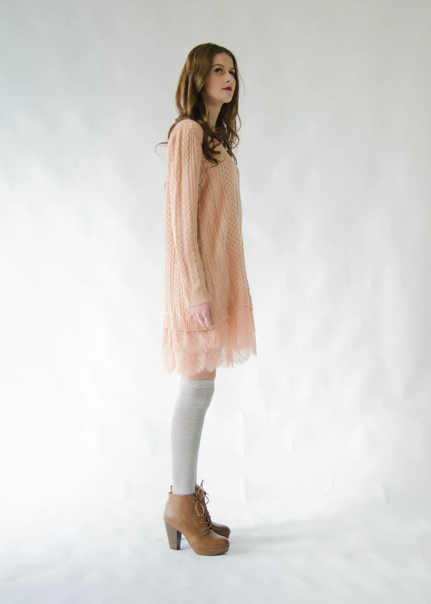 Lace Hem Knit Sweater Dress