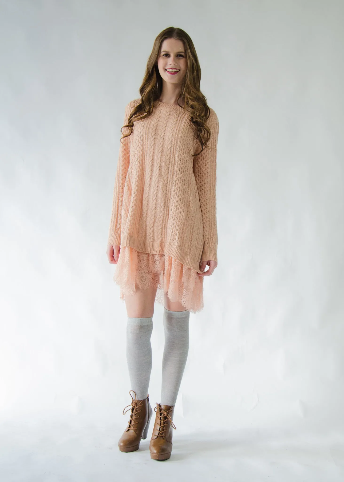 Lace Hem Knit Sweater Dress