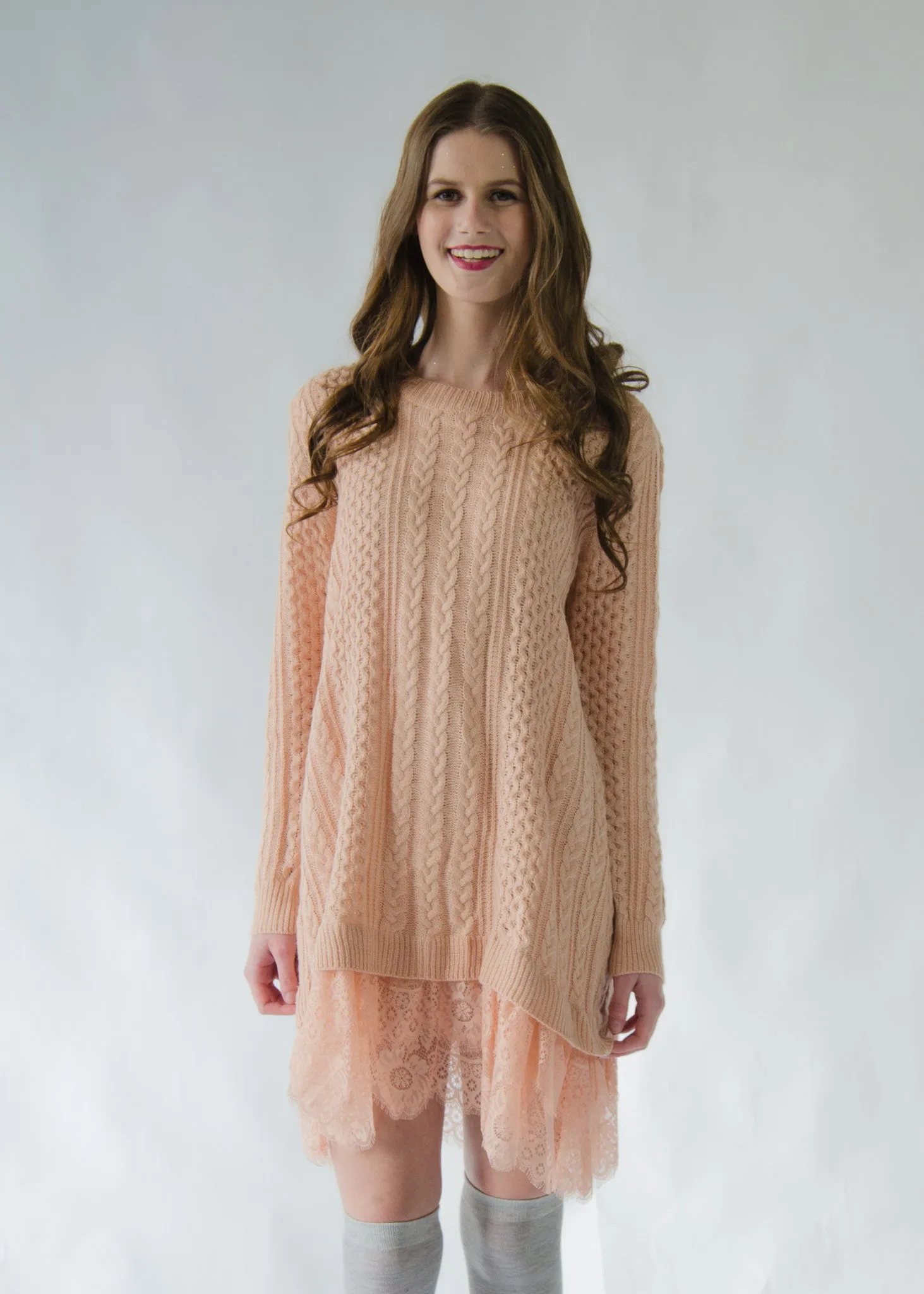 Lace Hem Knit Sweater Dress