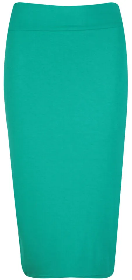 Ladies Stretchy Wiggle Pencil Plain Midi Skirt