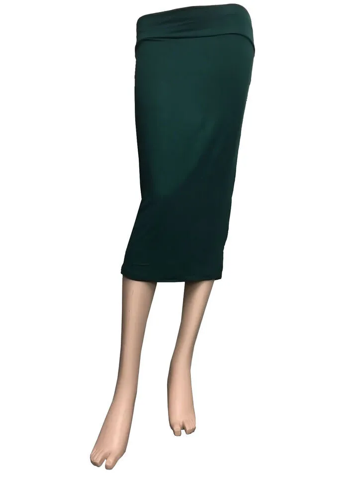 Ladies Stretchy Wiggle Pencil Plain Midi Skirt