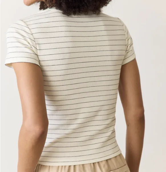 Lexi Rib Sun-In Crew Tee - Black/White Stripe