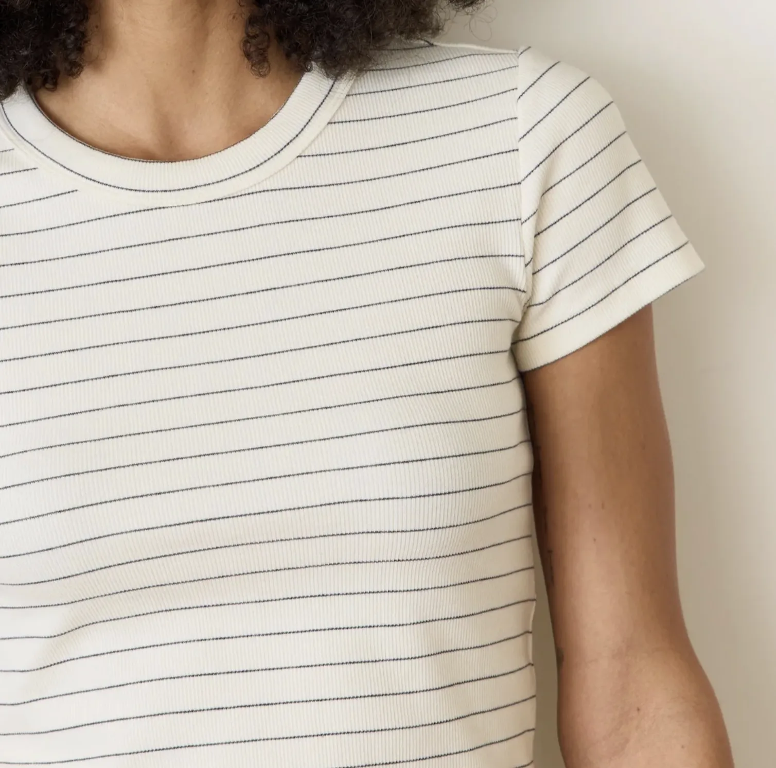 Lexi Rib Sun-In Crew Tee - Black/White Stripe