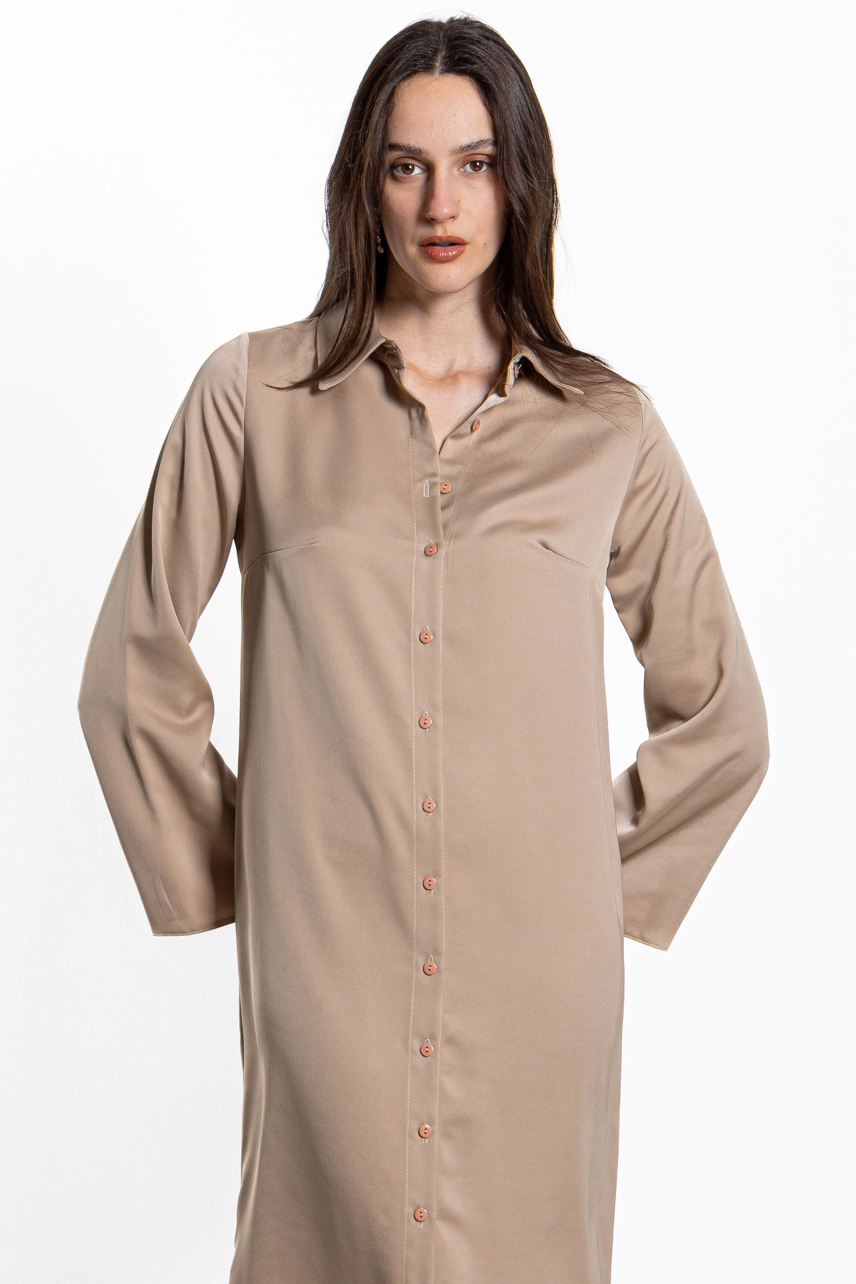 LONG SATIN SHIRT DRESS