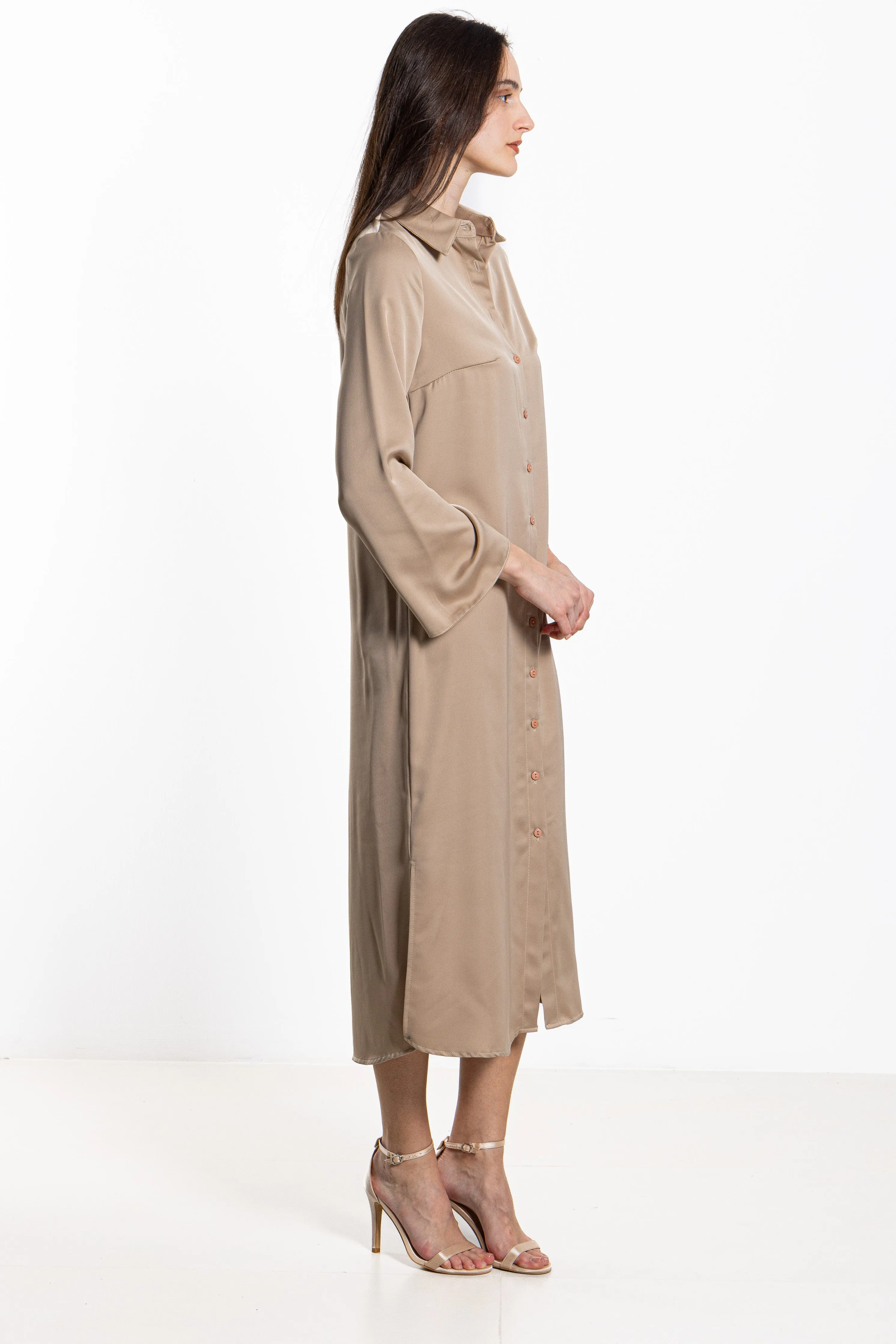 LONG SATIN SHIRT DRESS