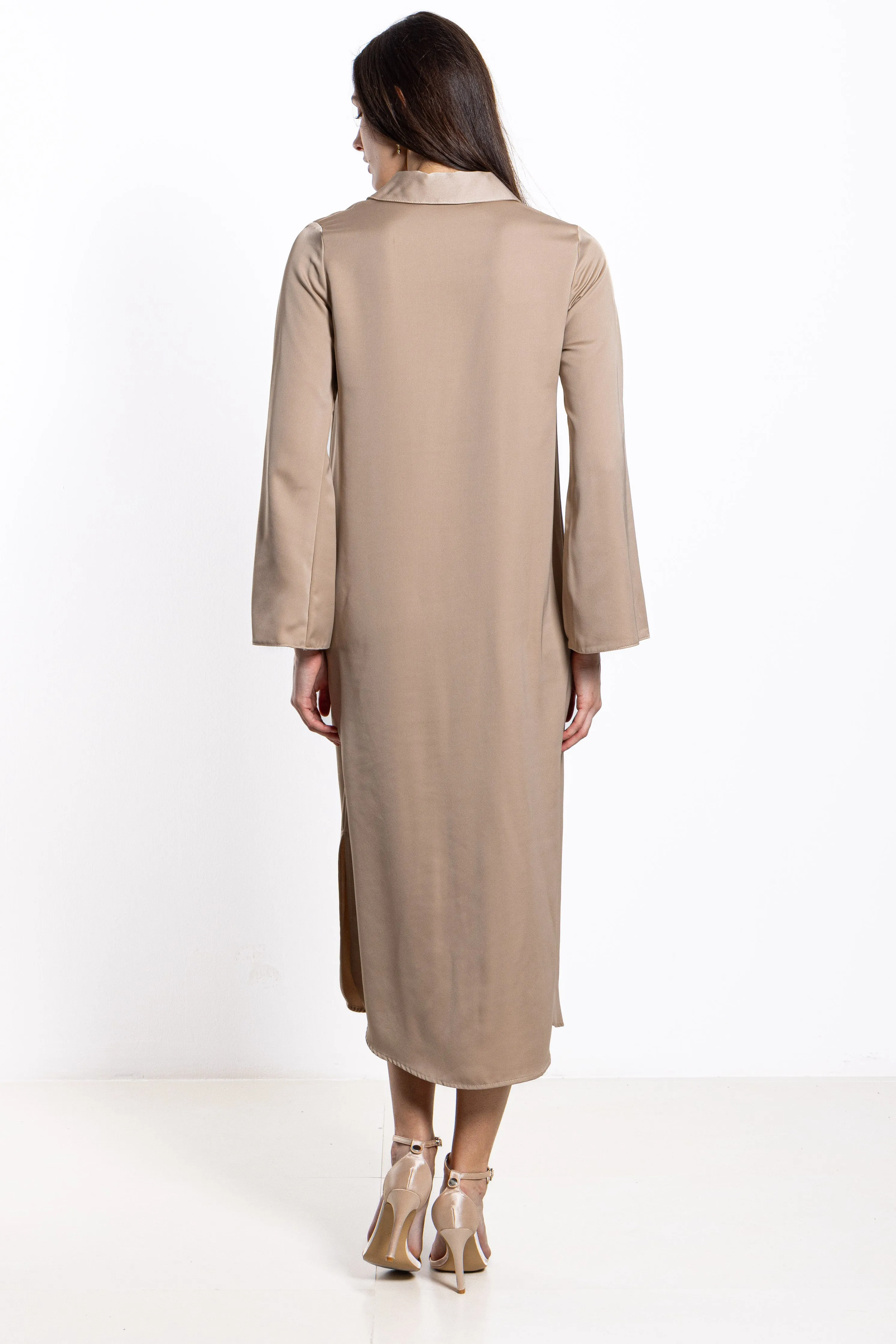 LONG SATIN SHIRT DRESS